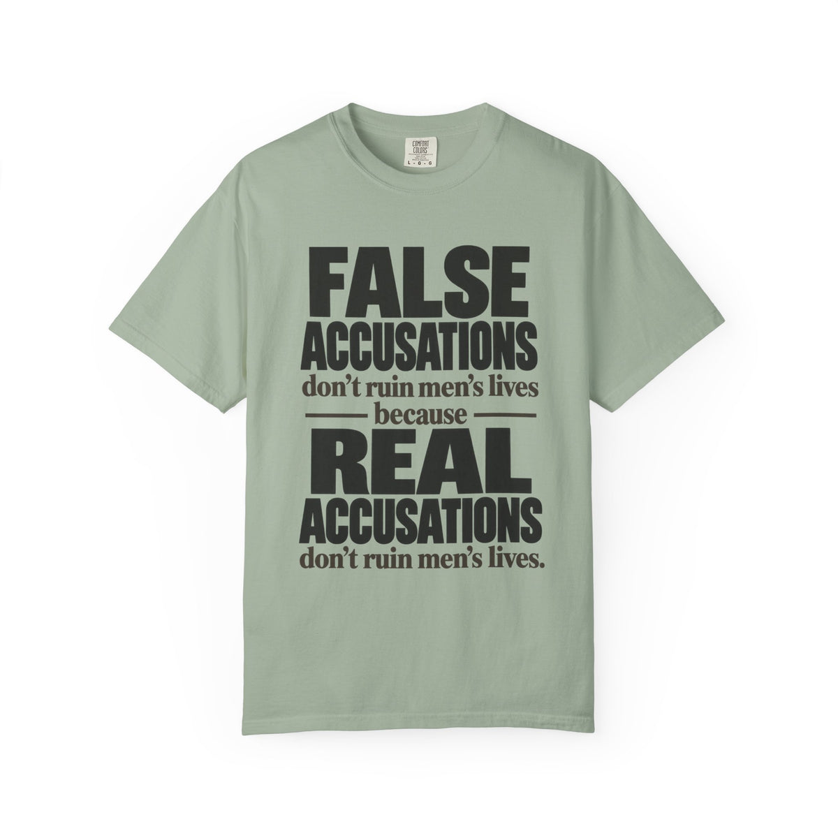 False Accusations / Real Accusations Front-Print Tee — Light Colors