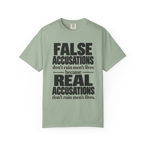 False Accusations / Real Accusations Front-Print Tee — Light Colors