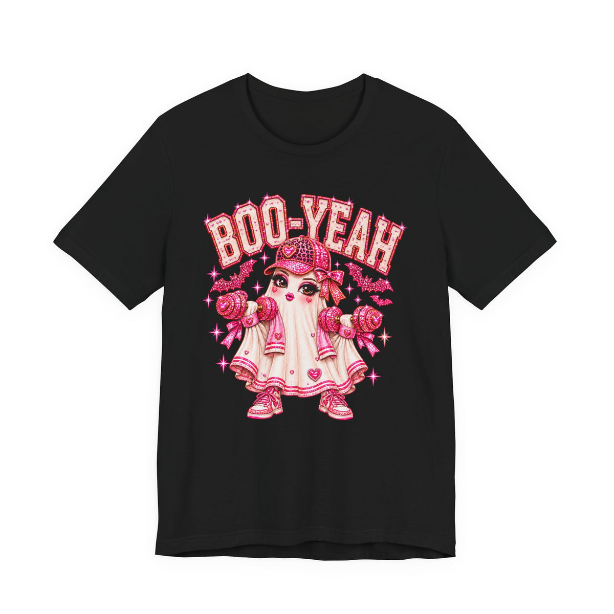 Boo-Yeah! Pink Gym Girlie Ghost Tee — Halloween Workout Shirt