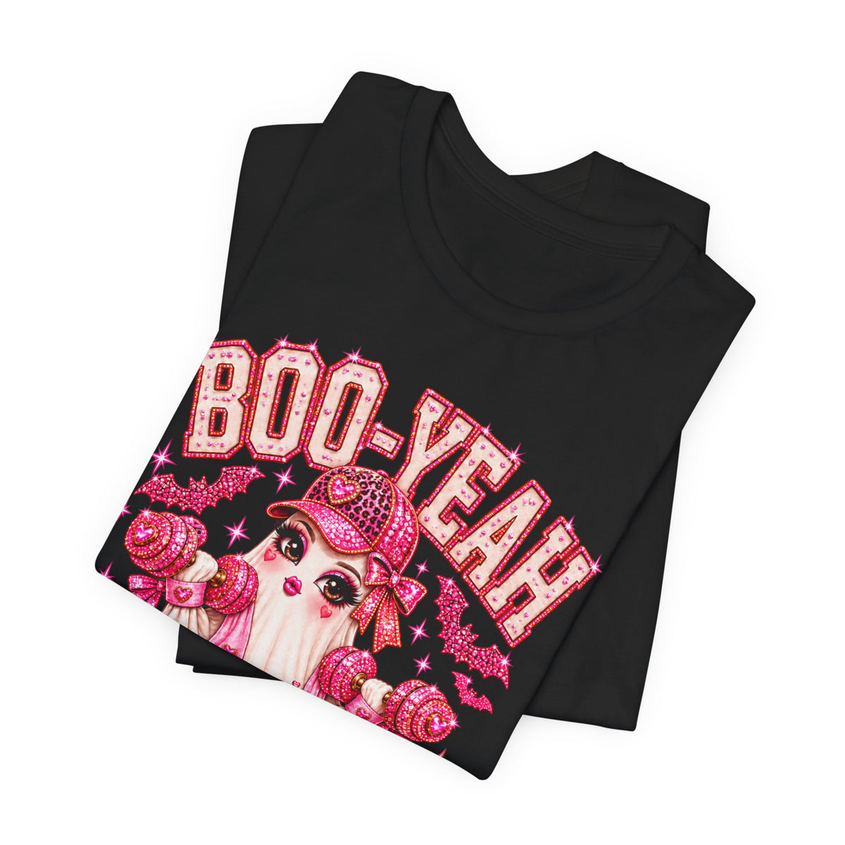 Boo-Yeah! Pink Gym Girlie Ghost Tee — Halloween Workout Shirt