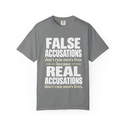 False Accusations / Real Accusations Statement Tee — Dark Colors