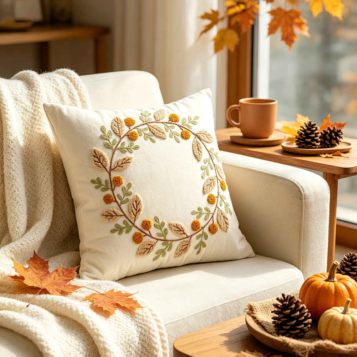 Autumn Pumpkin & Maple Leaf Decorative Pillow Cover