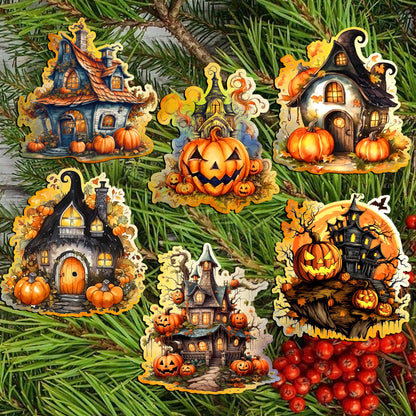 Spooky Houses Wooden Clip Ornament Set – 6 Piece