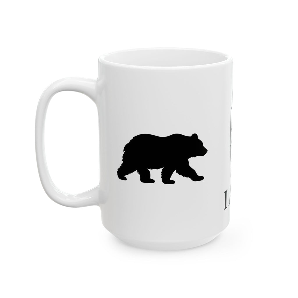 IAJD I AM JANE DOE & Hand Sign Ceramic Mug — Outdoorsman Coffee Cup with Bear Silhouette