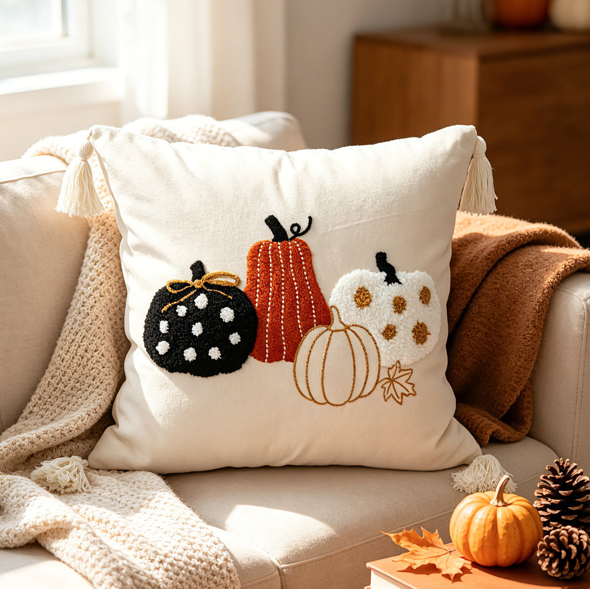 Autumn Pumpkin & Maple Leaf Decorative Pillow Cover