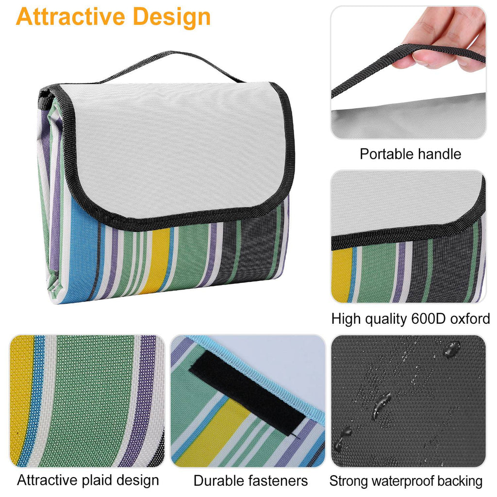 60" x 78" Waterproof Picnic Blanket Handy Mat with Strap Foldable Camping Rug for Camping Hiking Grass Travelling