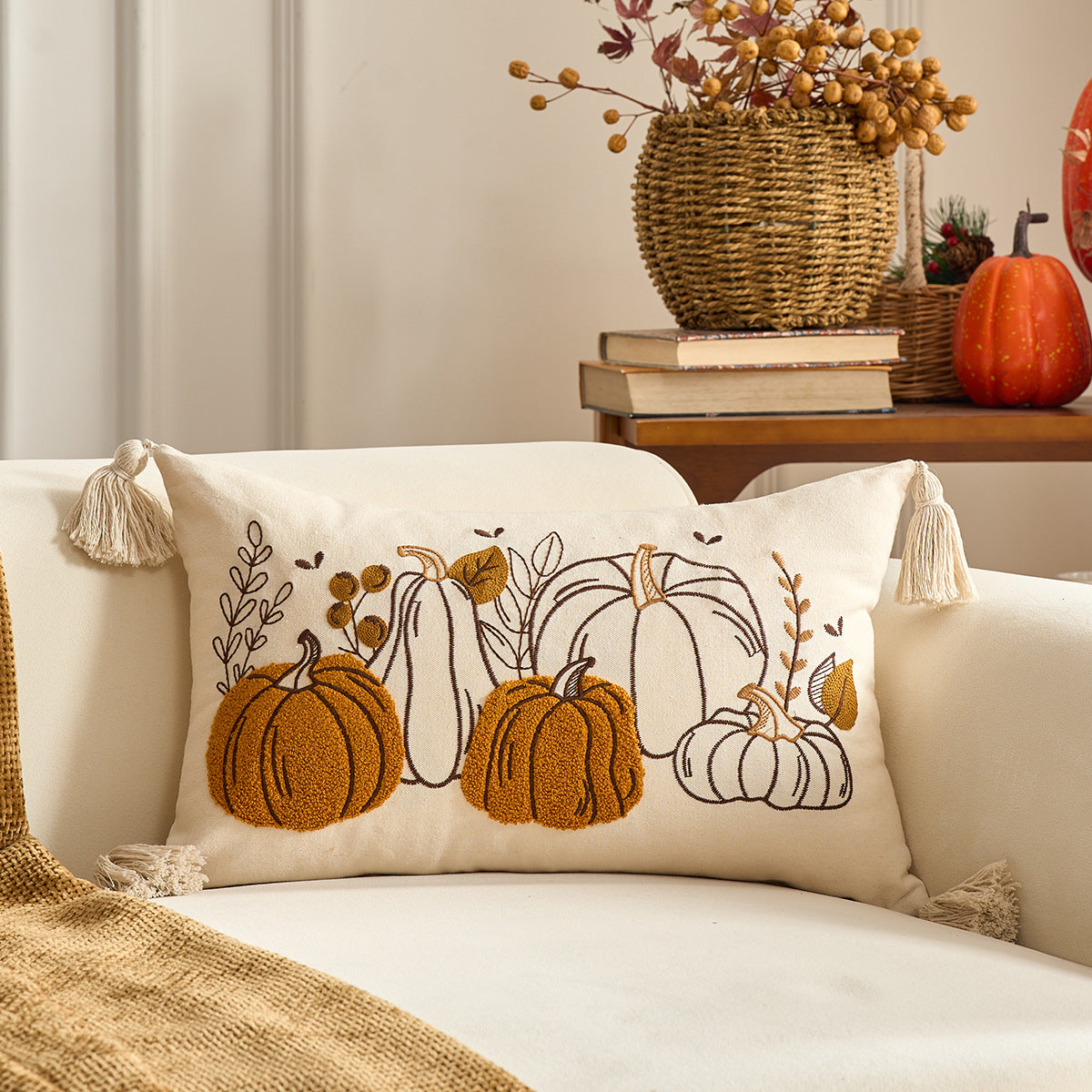 Autumn Pumpkin & Maple Leaf Decorative Pillow Cover