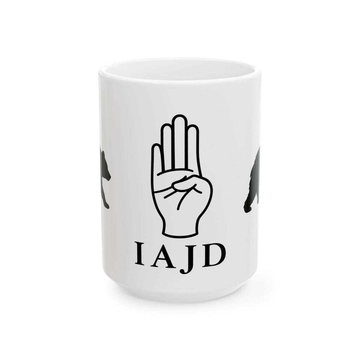 IAJD I AM JANE DOE & Hand Sign Ceramic Mug — Outdoorsman Coffee Cup with Bear Silhouette