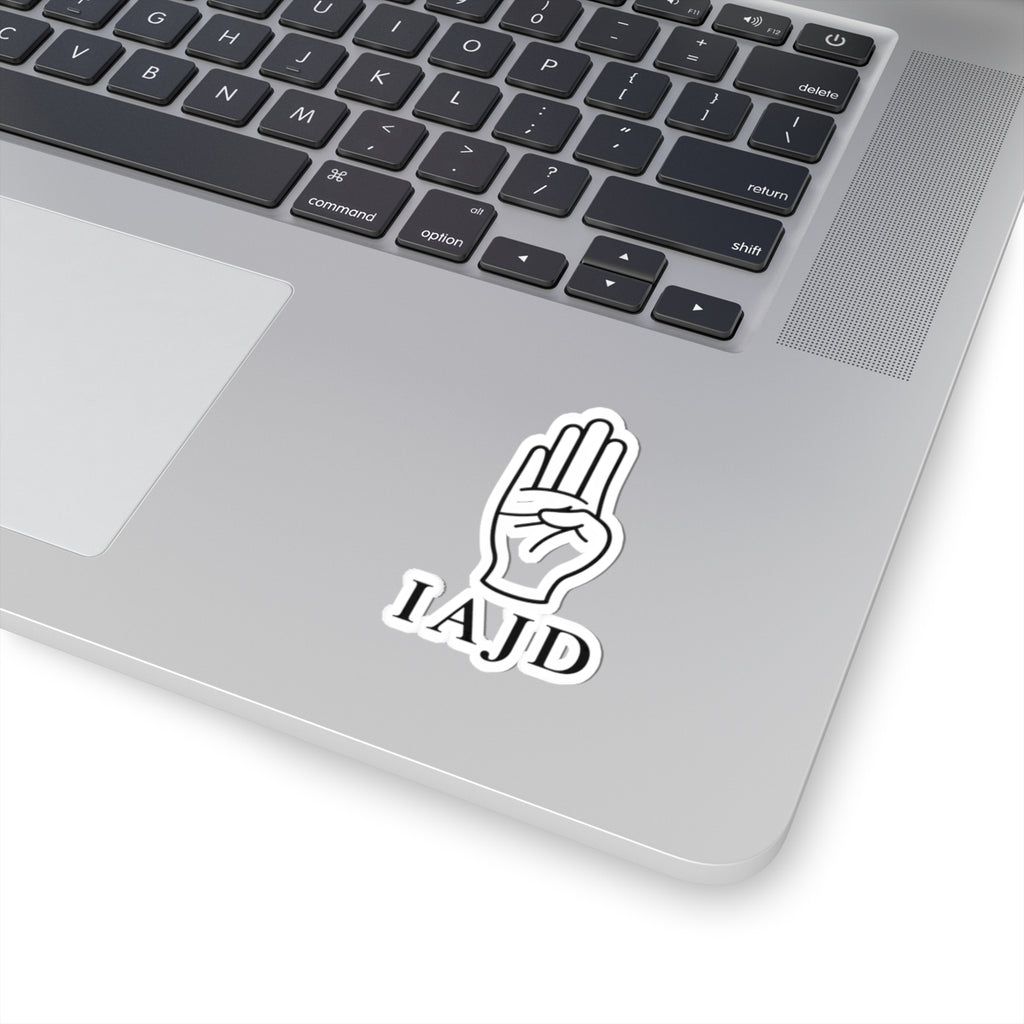 IAJD I AM JANE DOE & Hand Sign Kiss-Cut Sticker — Minimalist Monochrome Laptop Decal