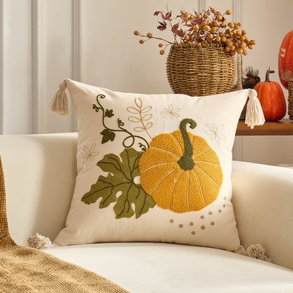 Autumn Pumpkin & Maple Leaf Decorative Pillow Cover