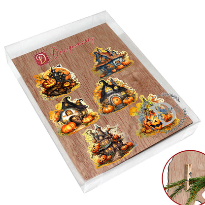 Spooky Houses Wooden Clip Ornament Set – 6 Piece