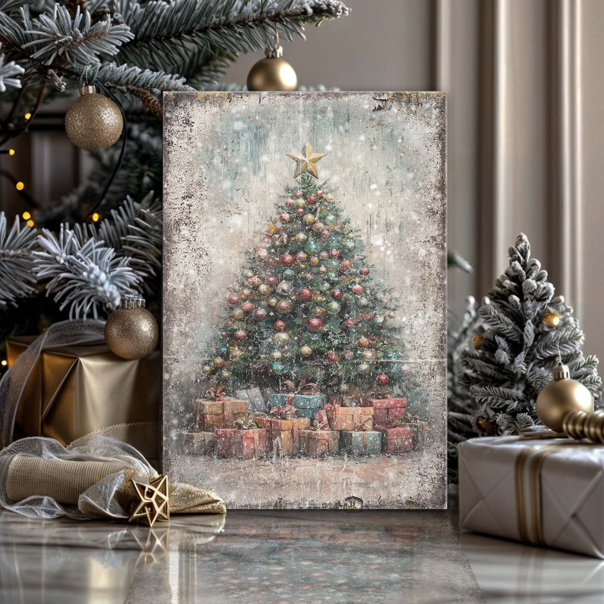 Vintage Christmas Tree Canvas Wall Art