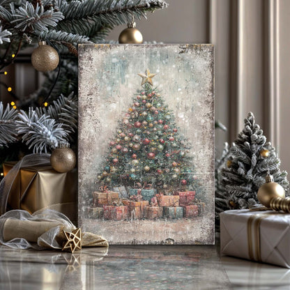 Vintage Christmas Tree Canvas Wall Art