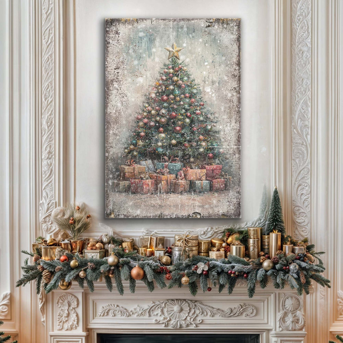 Vintage Christmas Tree Canvas Wall Art