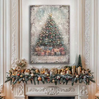 Vintage Christmas Tree Canvas Wall Art
