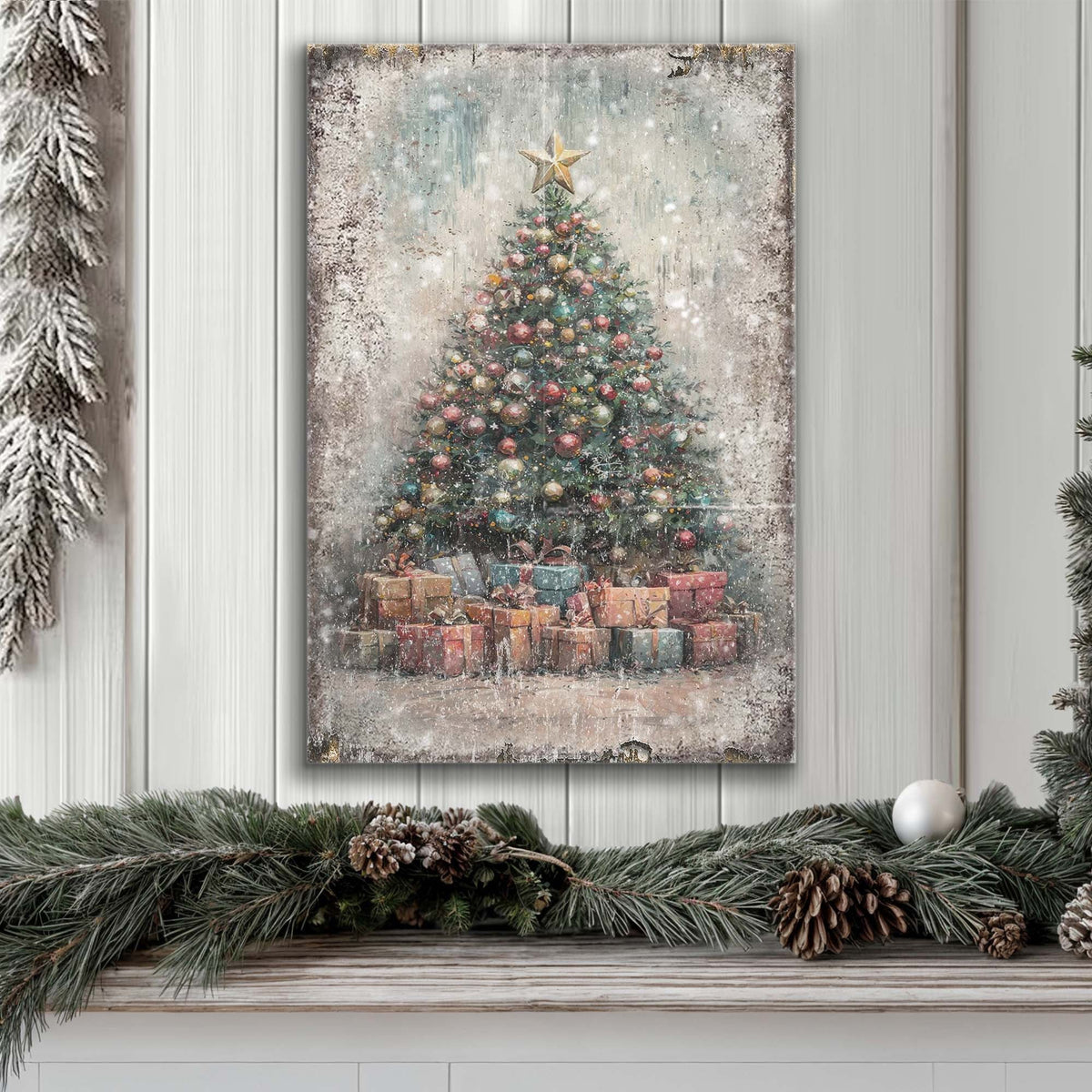 Vintage Christmas Tree Canvas Wall Art