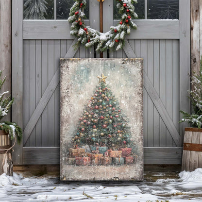 Vintage Christmas Tree Canvas Wall Art