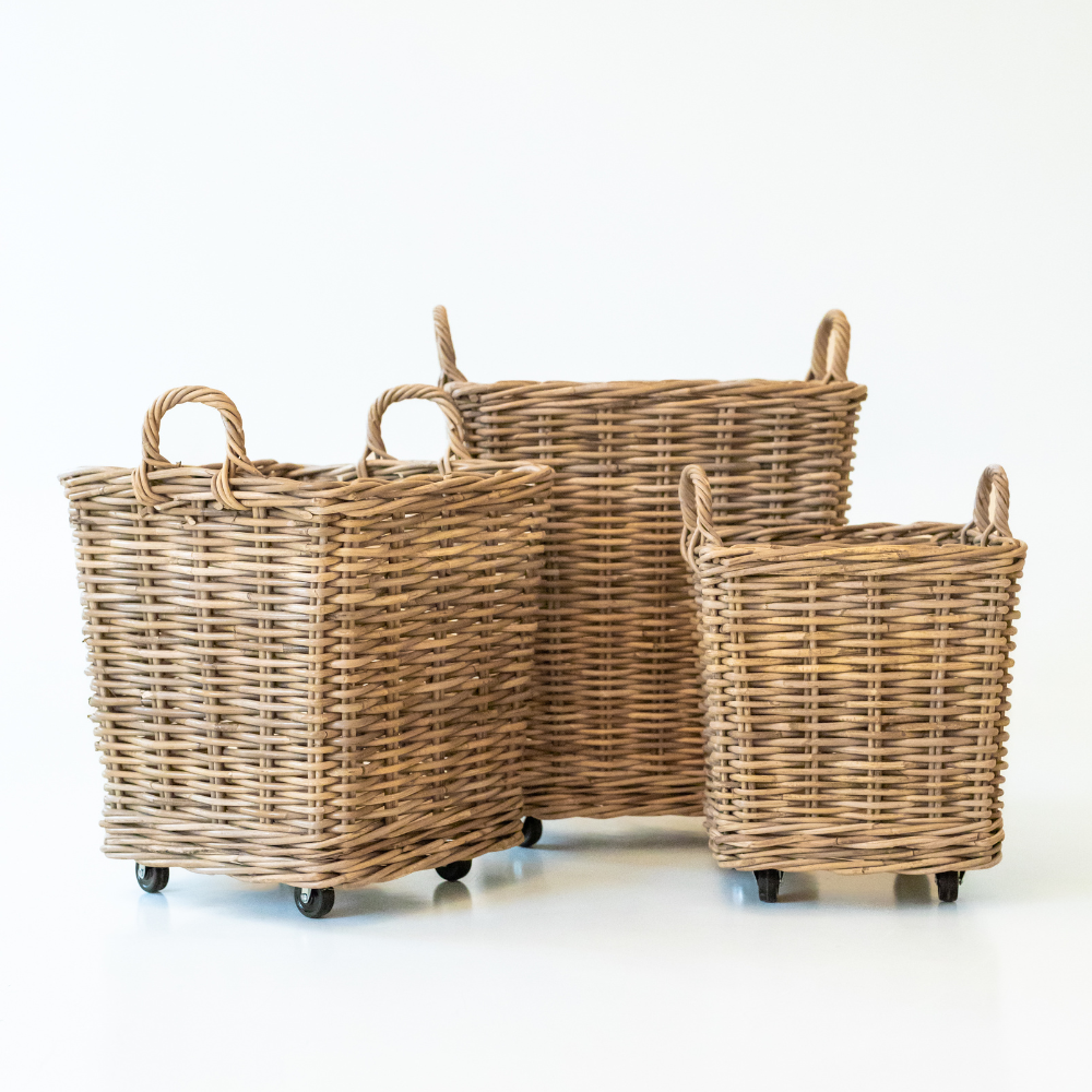 Rattan Rolling Storage Basket