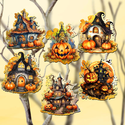 Spooky Houses Wooden Clip Ornament Set – 6 Piece