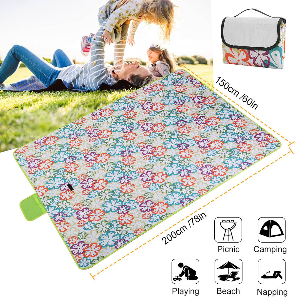60" x 78" Waterproof Picnic Blanket Handy Mat with Strap Foldable Camping Rug for Camping Hiking Grass Travelling