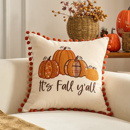 Autumn Pumpkin & Maple Leaf Decorative Pillow Cover