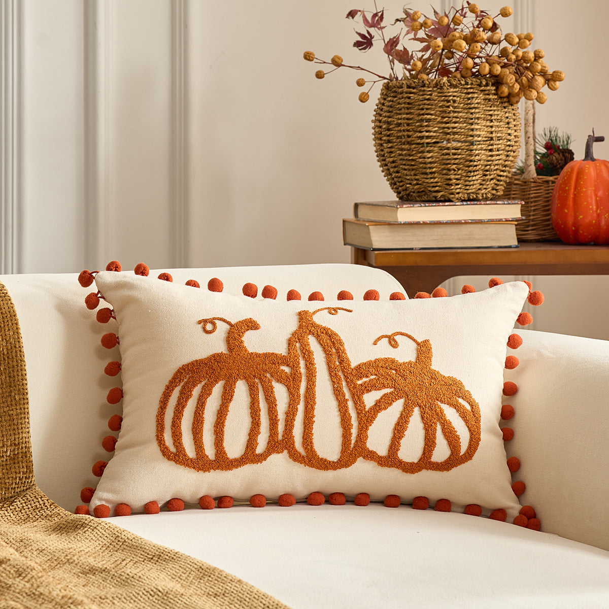 Autumn Pumpkin & Maple Leaf Decorative Pillow Cover