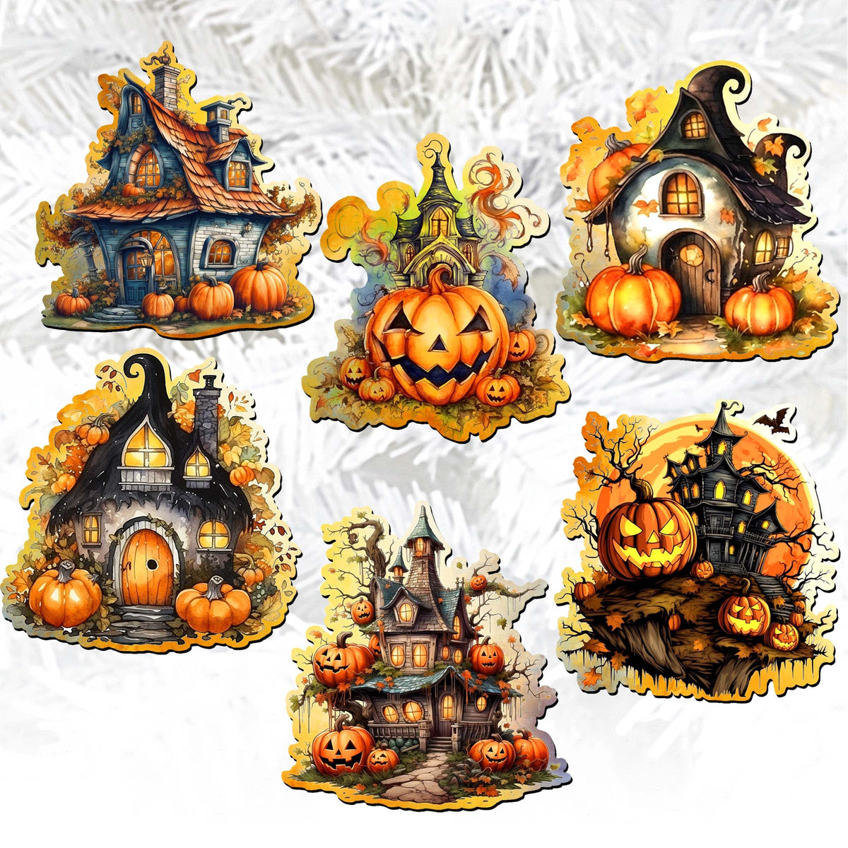 Spooky Houses Wooden Clip Ornament Set – 6 Piece