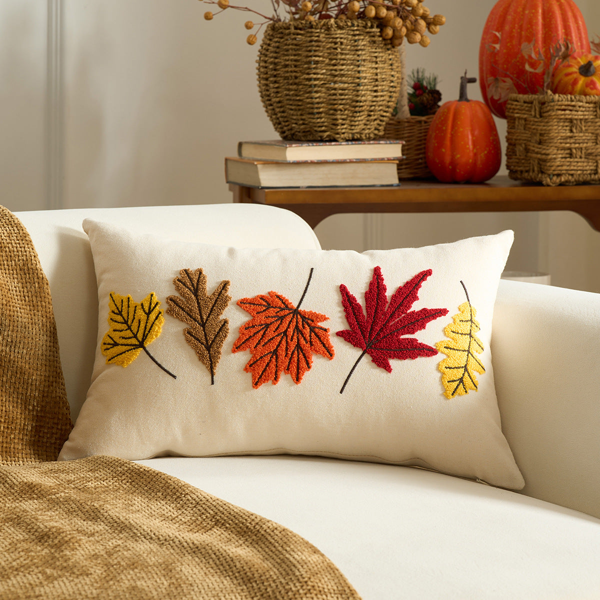 Autumn Pumpkin & Maple Leaf Decorative Pillow Cover