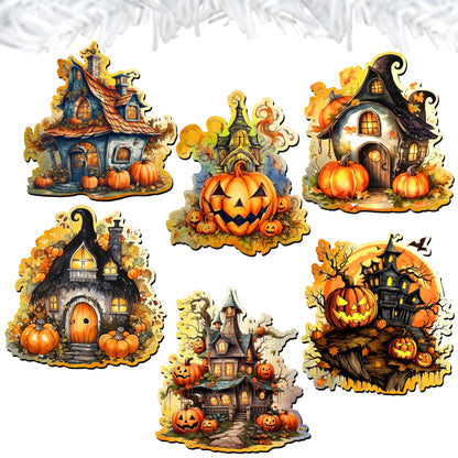 Spooky Houses Wooden Clip Ornament Set – 6 Piece