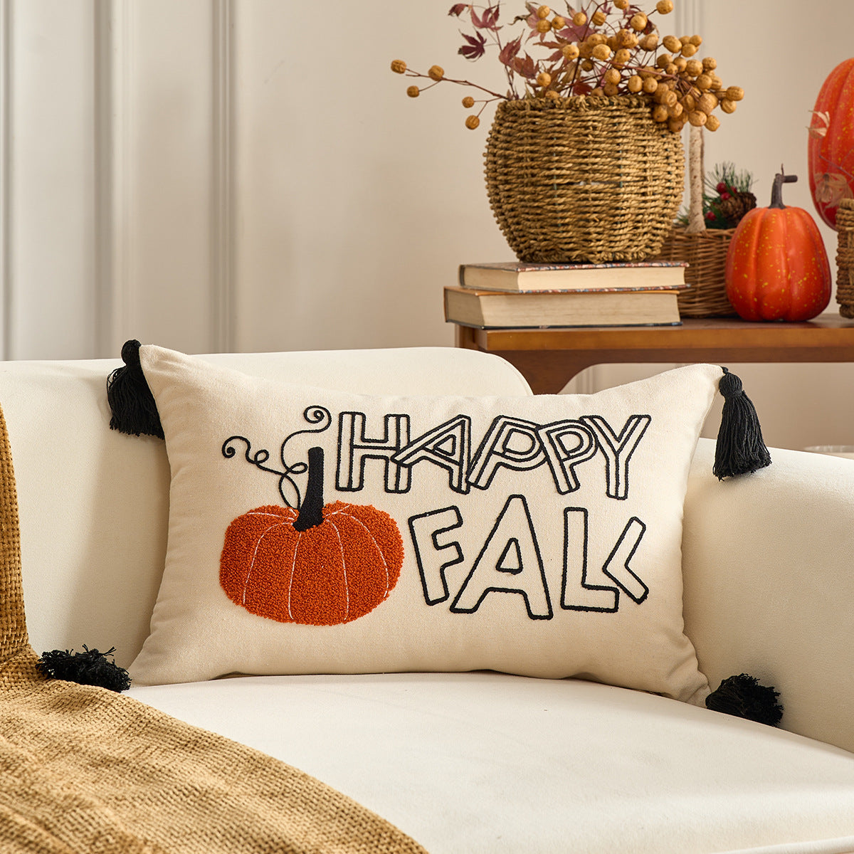 Autumn Pumpkin & Maple Leaf Decorative Pillow Cover