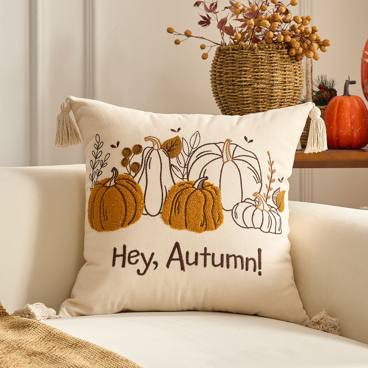 Autumn Pumpkin & Maple Leaf Decorative Pillow Cover