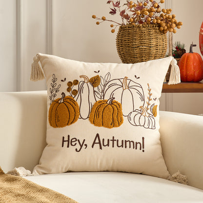 Autumn Pumpkin & Maple Leaf Decorative Pillow Cover