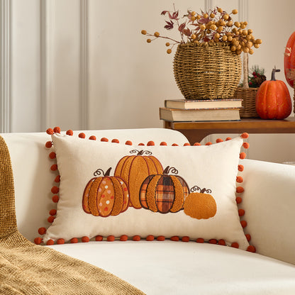 Autumn Pumpkin & Maple Leaf Decorative Pillow Cover
